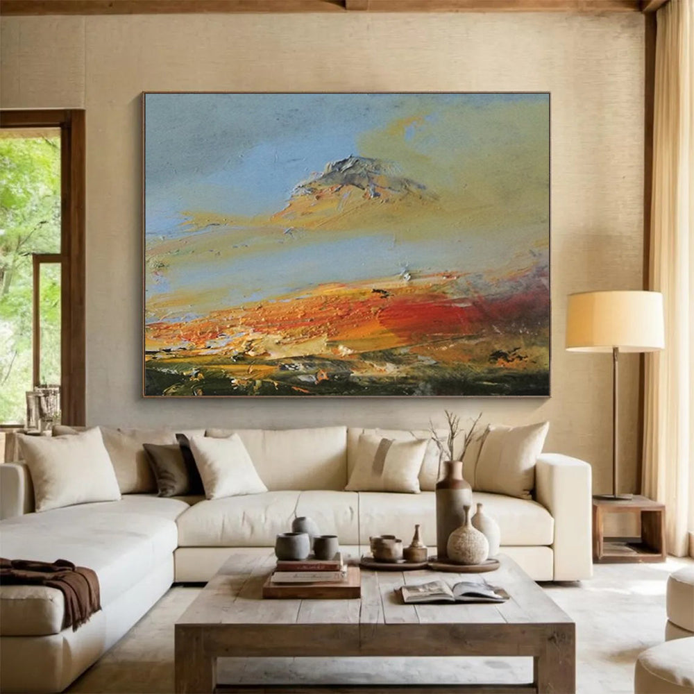 “Vibrant Coastal Landscape in Oranges, Reds & Yellows” - Impressionistic Seaside Oil Painting On Canvas PT039