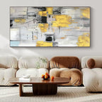 Gray, Yellow, Black with Abstract Blocks "Urban Gleam" Abstract Painting On Canvas PS1314