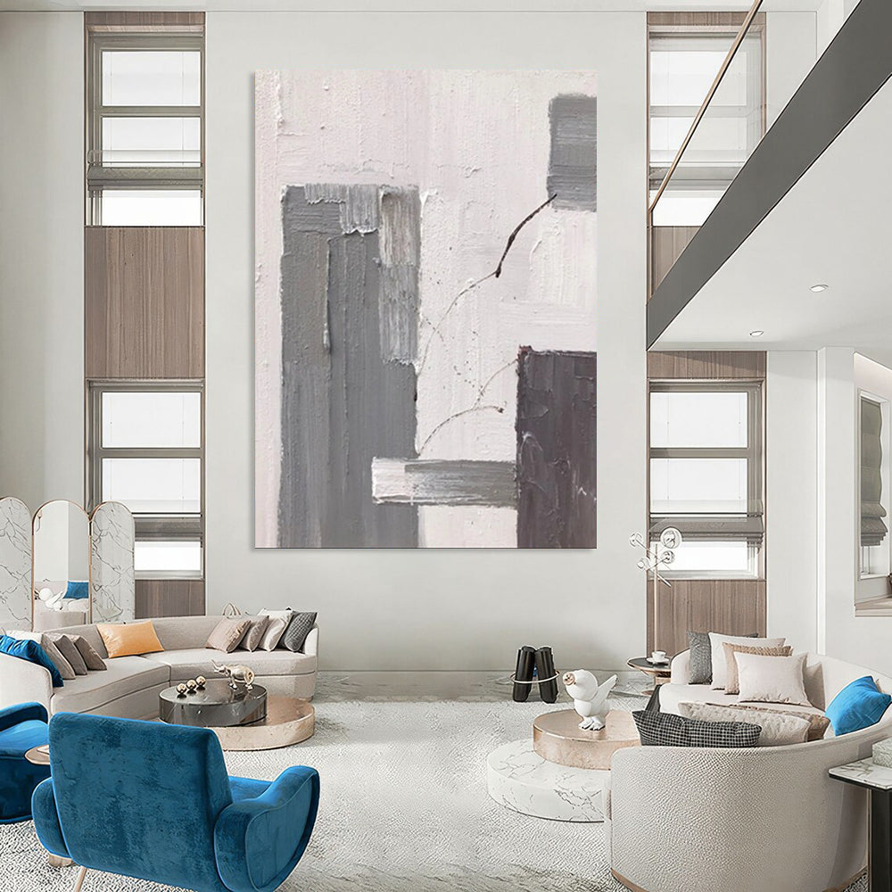 “Layered Rectangles: Gray, White Abstract” - Subtle Abstract Painting On Canvas DS396