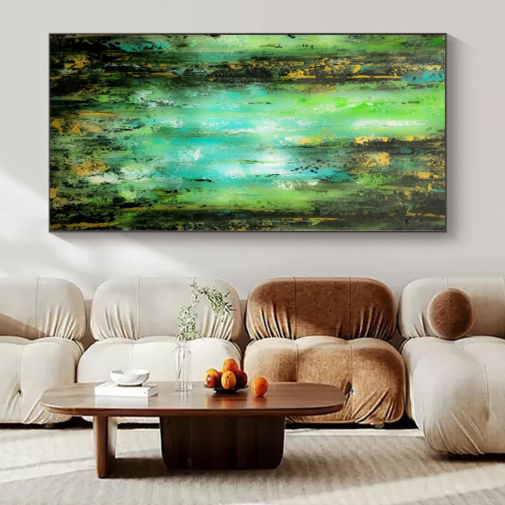 Green and Blue Light Streaks - Nature - Inspired Abstract Painting On Canvas PS1230