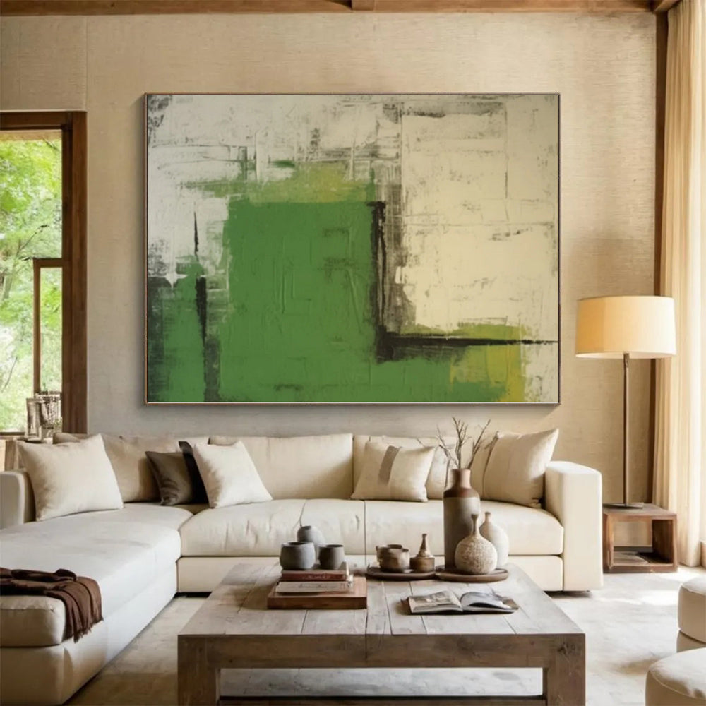 “Green - Gray - Black Abstract Boldness” - Green, Gray, Black Abstract Painting On Canvas PS0531