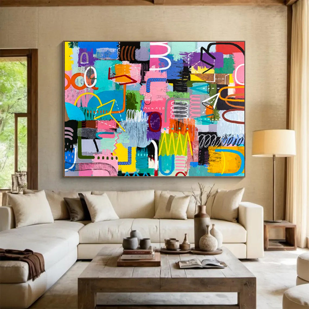 “Vibrant Mixed Shapes and Patterns” Pop Art Inspired Abstract Painting On Canvas PT1811