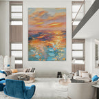 “Rainbow - Hued Impasto Ocean Sunset” - Impasto Landscape Painting On Canvas PT1898