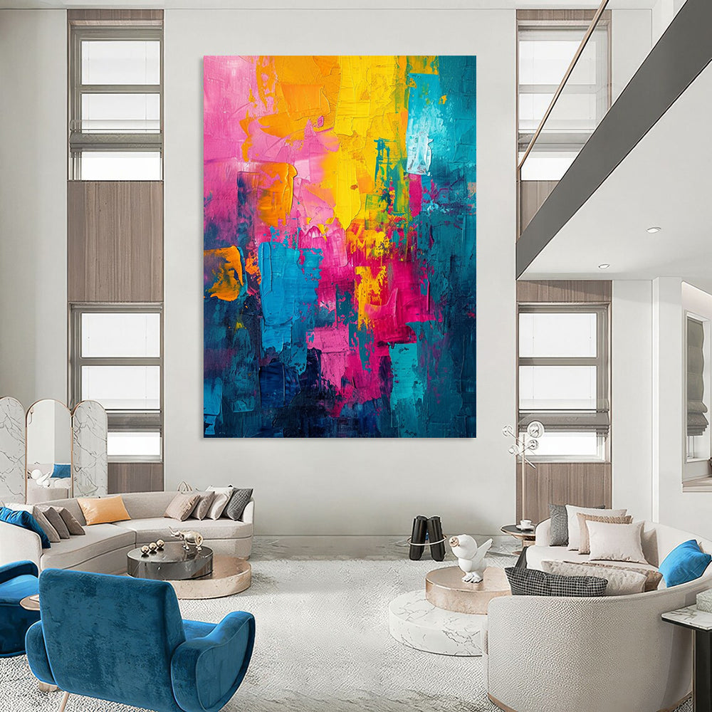 Vibrant Color Blocks Expressionist Abstract Painting On Canvas DS060