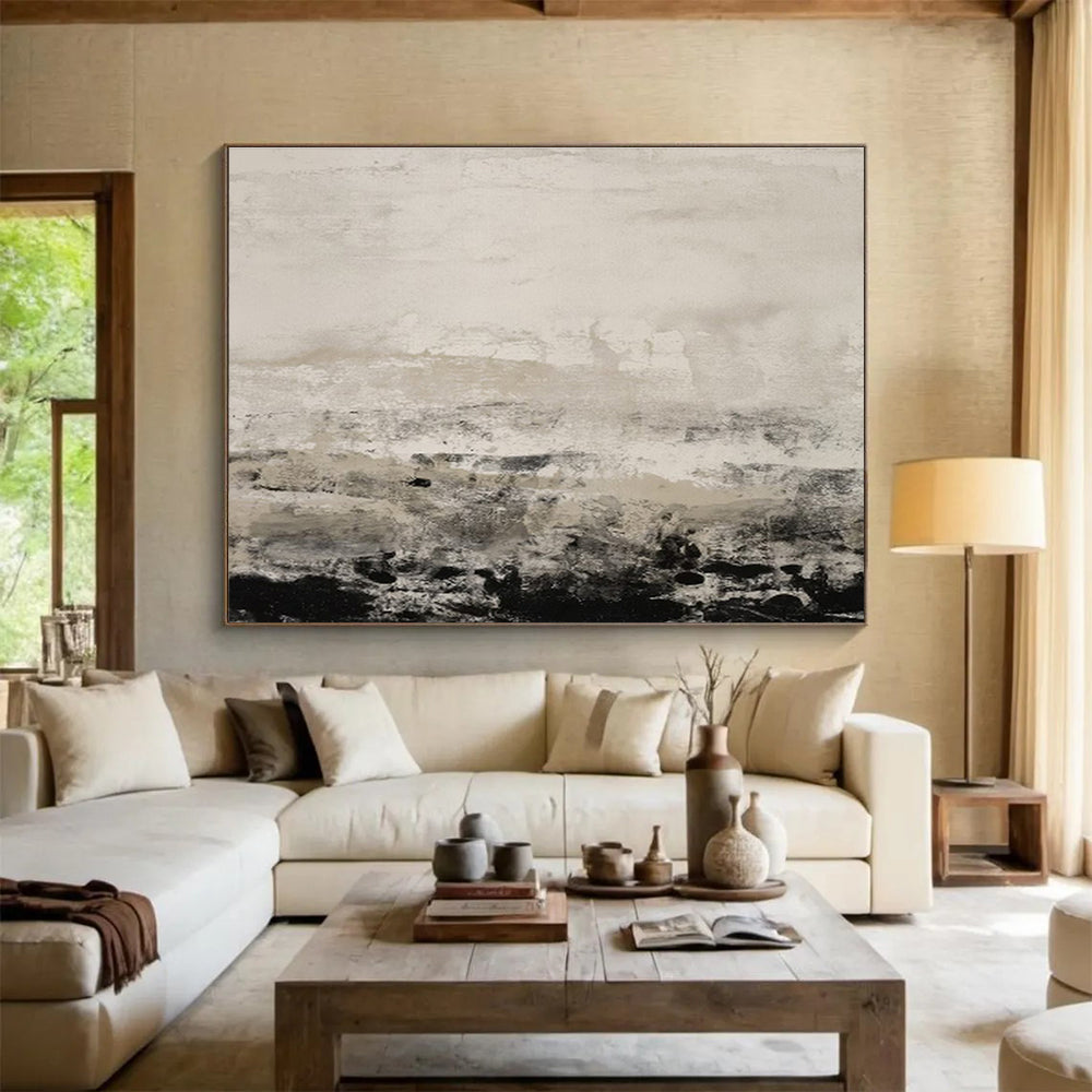 “Monochrome Coastal Haze” - Serene Seascape Painting On Canvas DKS445
