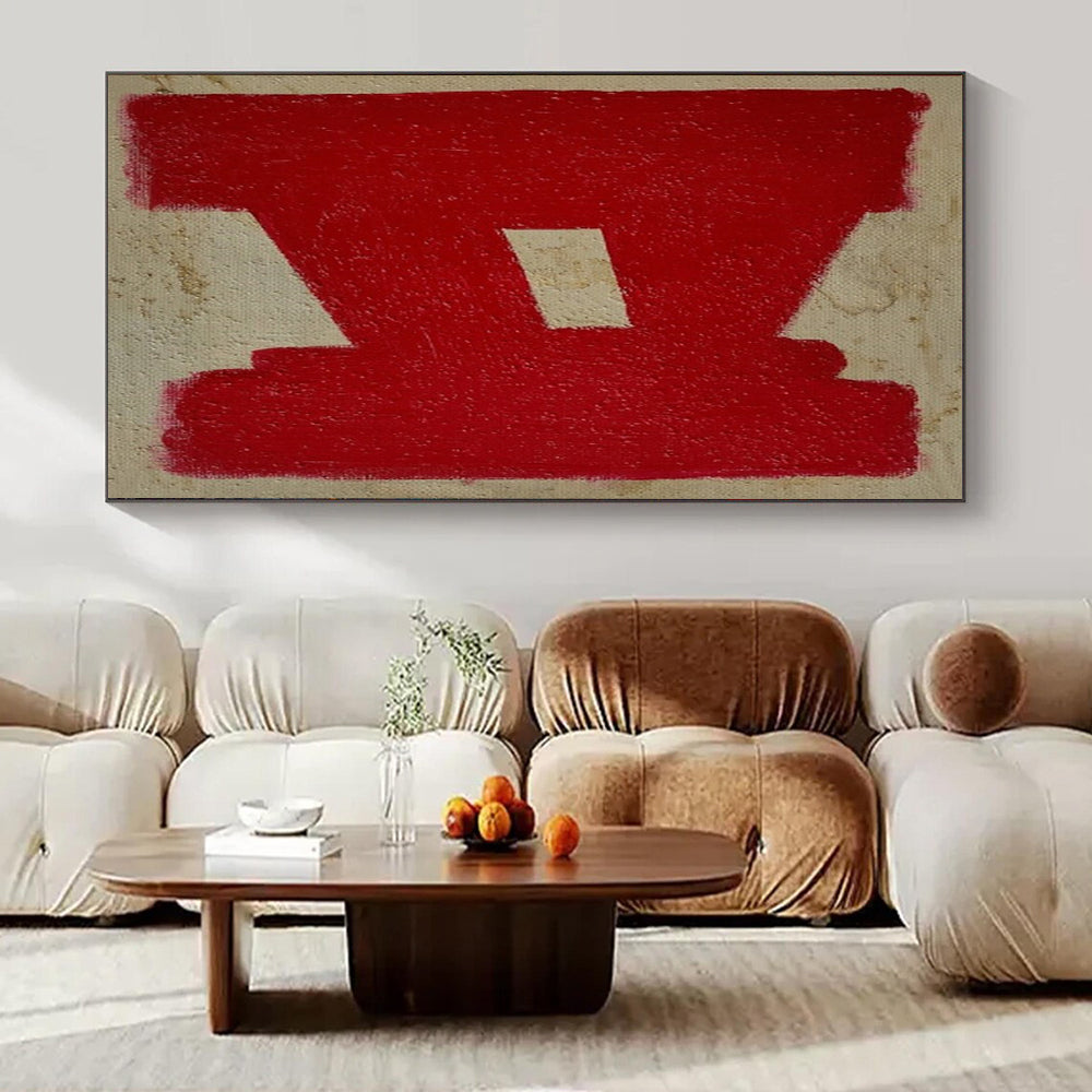 Red and Beige, "Bold Mark" – Minimalist Abstract Painting On Canvas PS0992