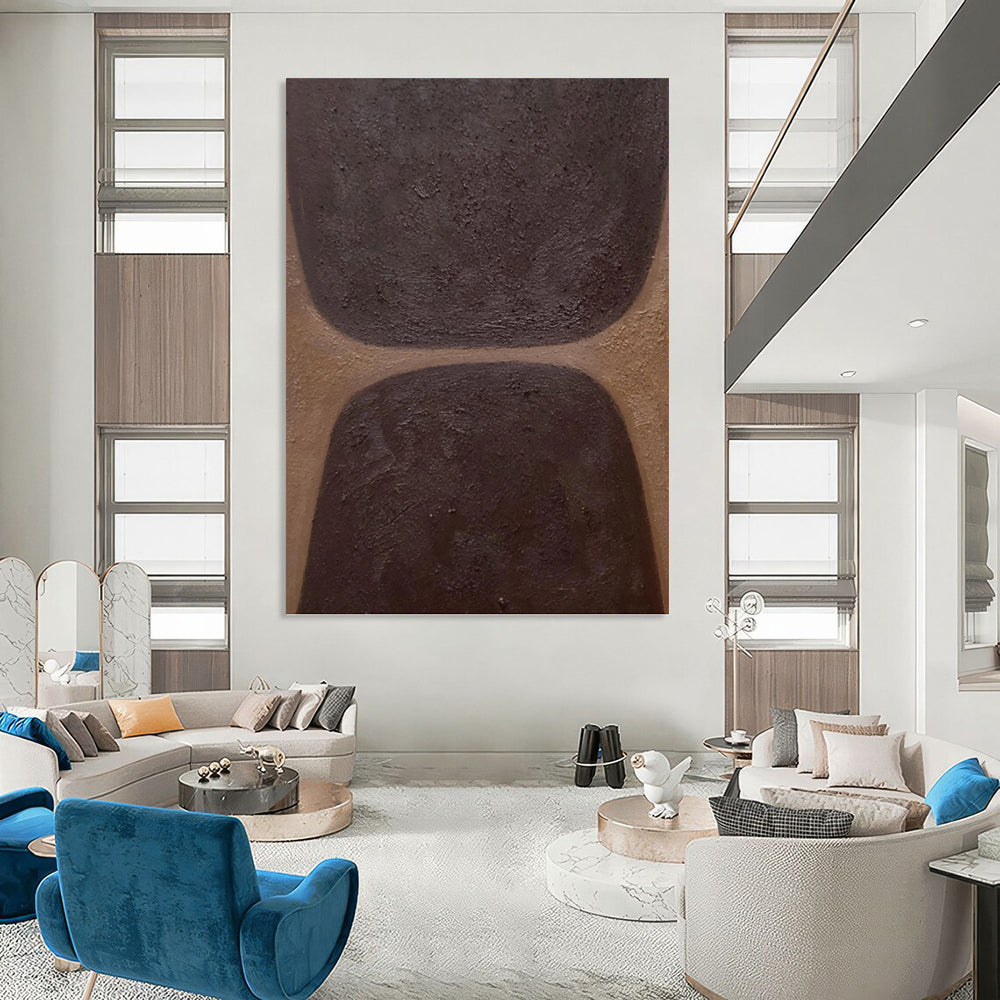 “Dark Brown Textured Squares” - Minimalist Abstract Painting On Canvas PT1169