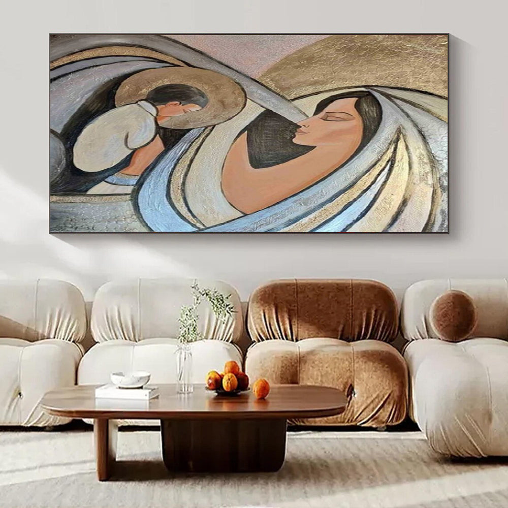 Soft Pastels with Religious Figures "Divine Embrace" Spiritual Painting On Canvas PS1195