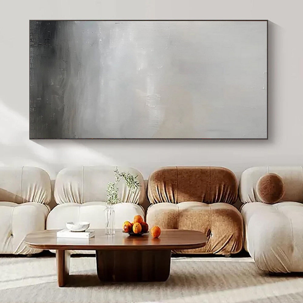 Gray and White Minimalist, "Silent Horizon" – Minimalist Abstract Painting On Canvas PS1013