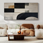Black, White, Gray, Gold with Mixed Shapes "Elegant Fusion" Abstract Painting On Canvas PS1373
