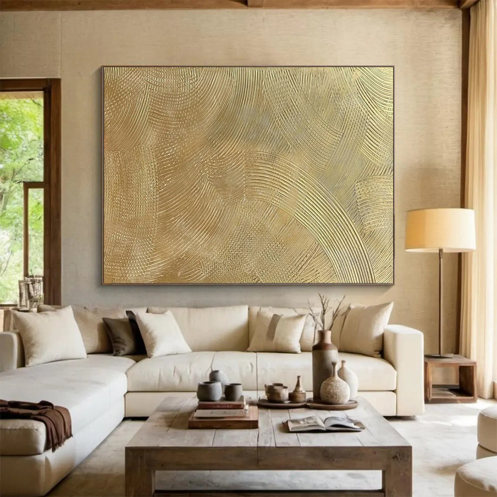 “Gold Textured Waves” - Opulent Patterns Painting On Canvas PT1523