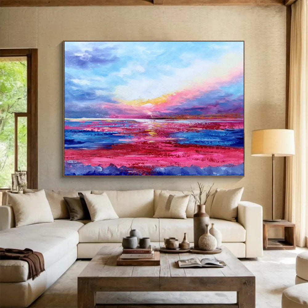 “Pink - Purple Seaside Sunset” Abstract Painting On Canvas DKS287