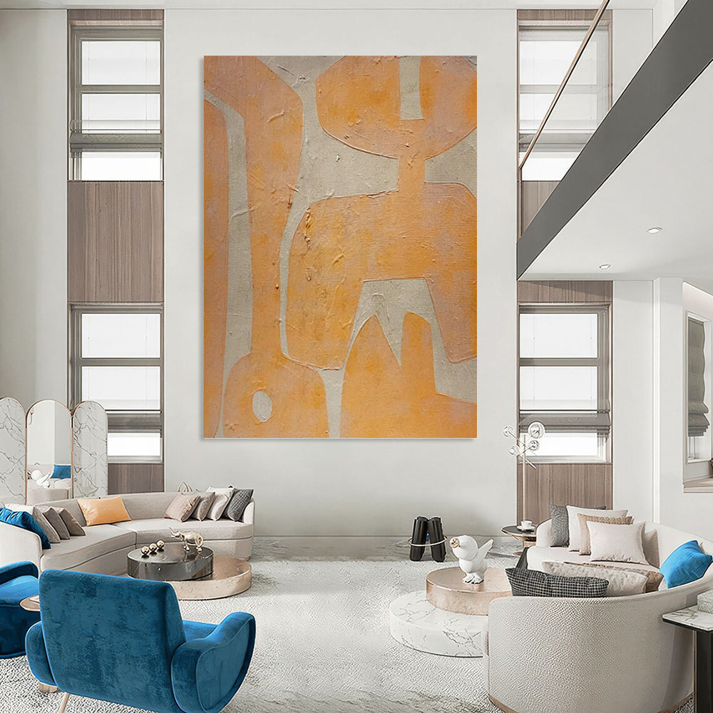 “Orange - on - Beige Abstract Forms” - Warm - Colored Shapes Painting On Canvas PT1073