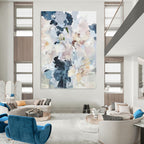“Soft Floral Bouquet: Blue and White Abstract Flowers” - Impressionistic Floral Painting On Canvas PT0929
