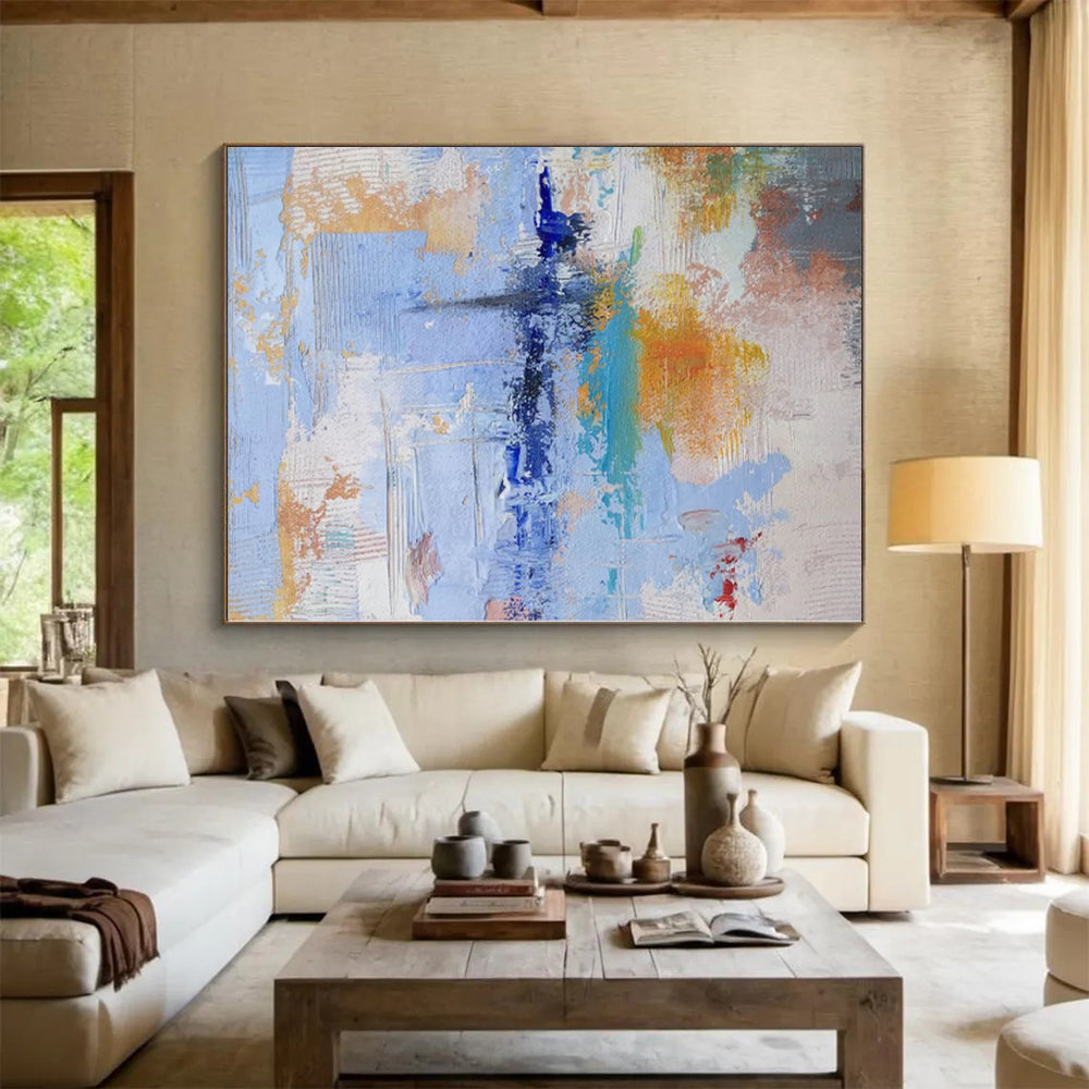 “Soft Blue - Orange Abstract Blend” - Gentle Abstract Painting On Canvas PS0224