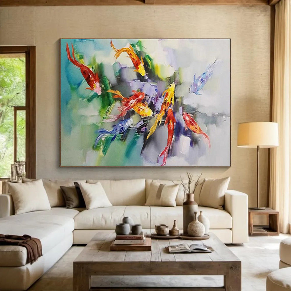 “Colorful Koi Fish Abstraction” - Abstract Animal Painting On Canvas PS0432