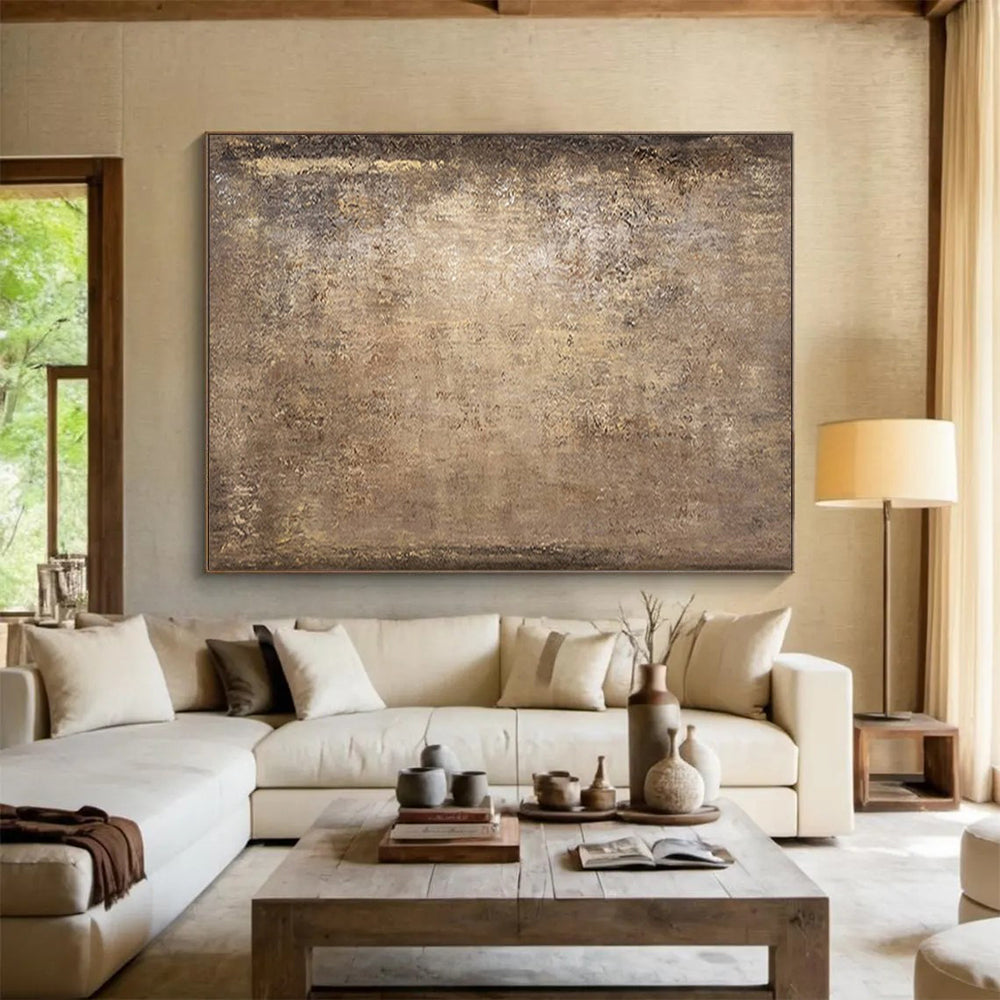 “Bronze - Brown Textured Field” - Rustic Charm Painting On Canvas PT1520