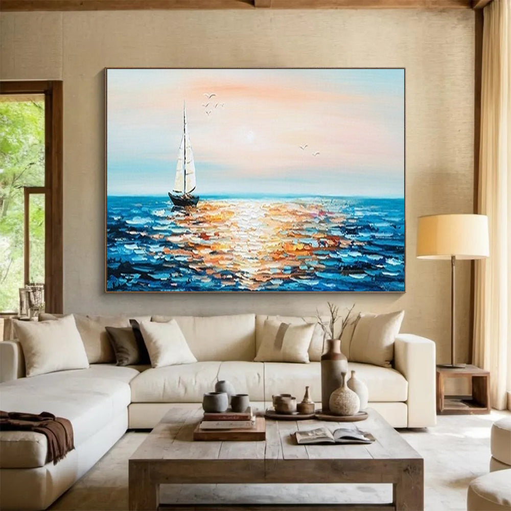 “Sailboat at Sunset” - Classic Coastal Painting On Canvas PT188