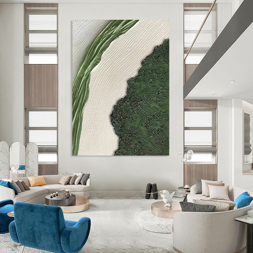 “Green & White Textured Abstract” - Nature - Inspired Abstract Painting On Canvas DS316
