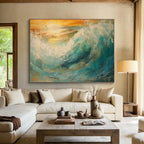 “Textured Ocean Wave at Sunset” Impasto Seascape Painting On Canvas PT1801