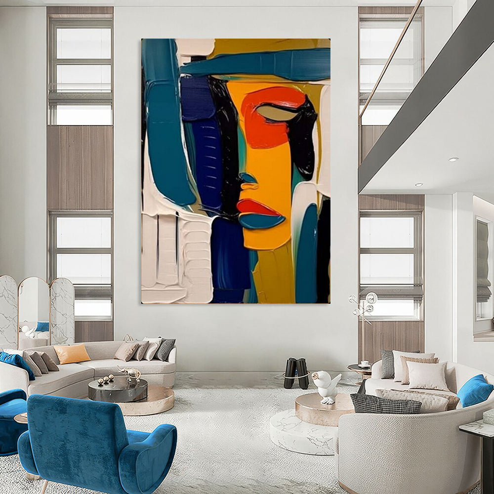 Color - Blocked Abstract Face, Picasso - Style Cubism, Portrait Painting On Canvas PT2125