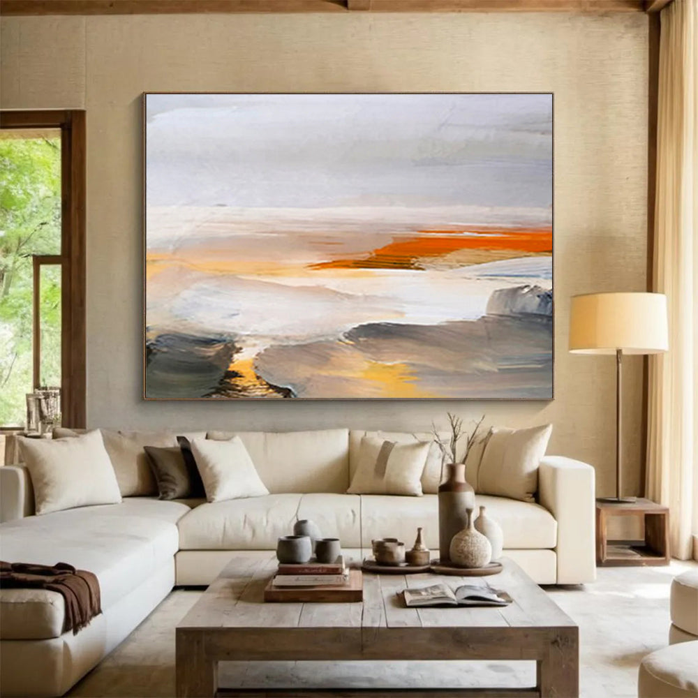 “Minimalist Horizon Abstract” - Soft - toned Landscape Painting On Canvas DKS382