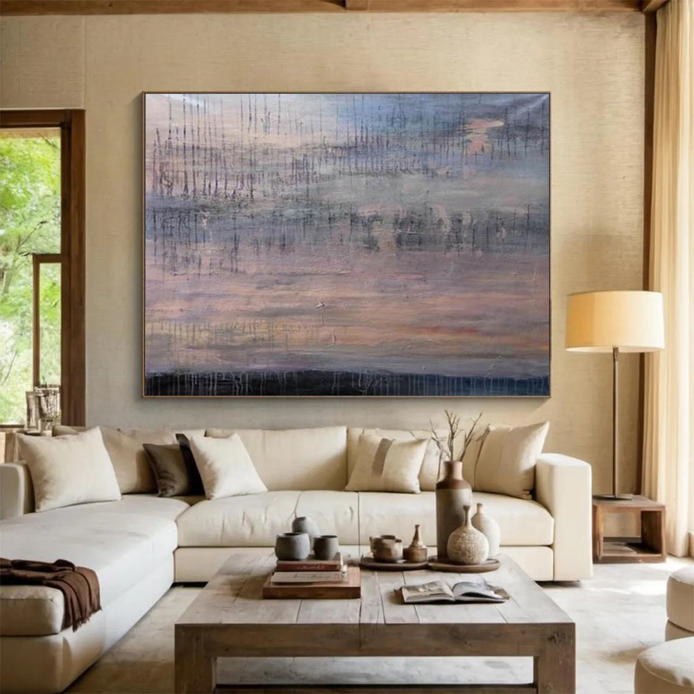 “Muted Abstract Sunset with Drips” - Evocative Abstract Painting On Canvas PT150