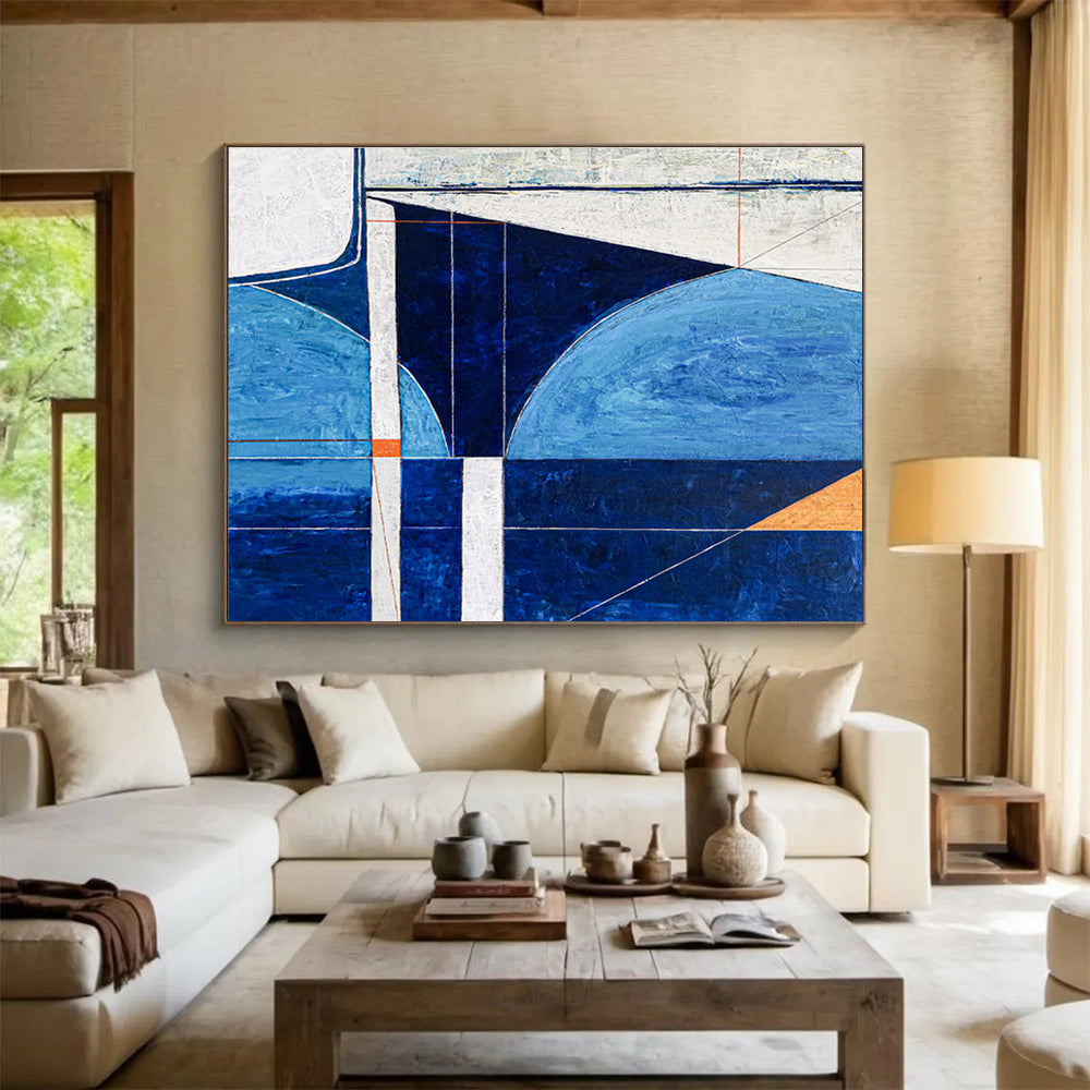 “Geometric Blue Abstract” - Abstract Painting On Canvas DKS540