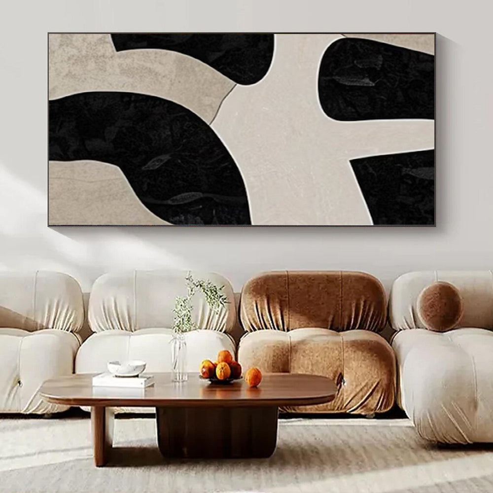 Beige and Black Organic Shapes "Mystic Puzzle" Modern Abstract Painting On Canvas PS1099