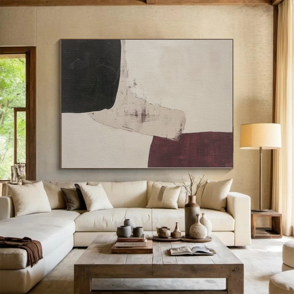 “Subtle Maroon - Black Abstract Shapes” - Contemporary Abstract Painting On Canvas PS0265