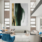 “Green - White - Gold Abstract Form” - Textured Abstract Painting On Canvas PT1234