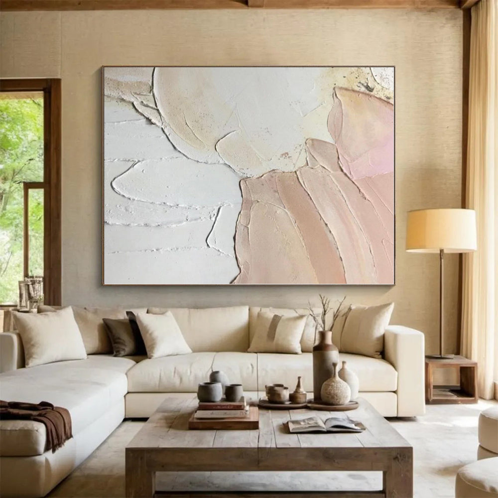“Soft Pink & White Textured Art” - Textured Abstract Painting On Canvas PS0409
