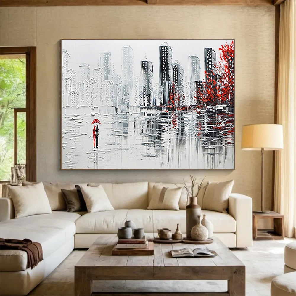 “Urban Rainy Day” - Impressionistic Oil Painting On Canvas DKS886