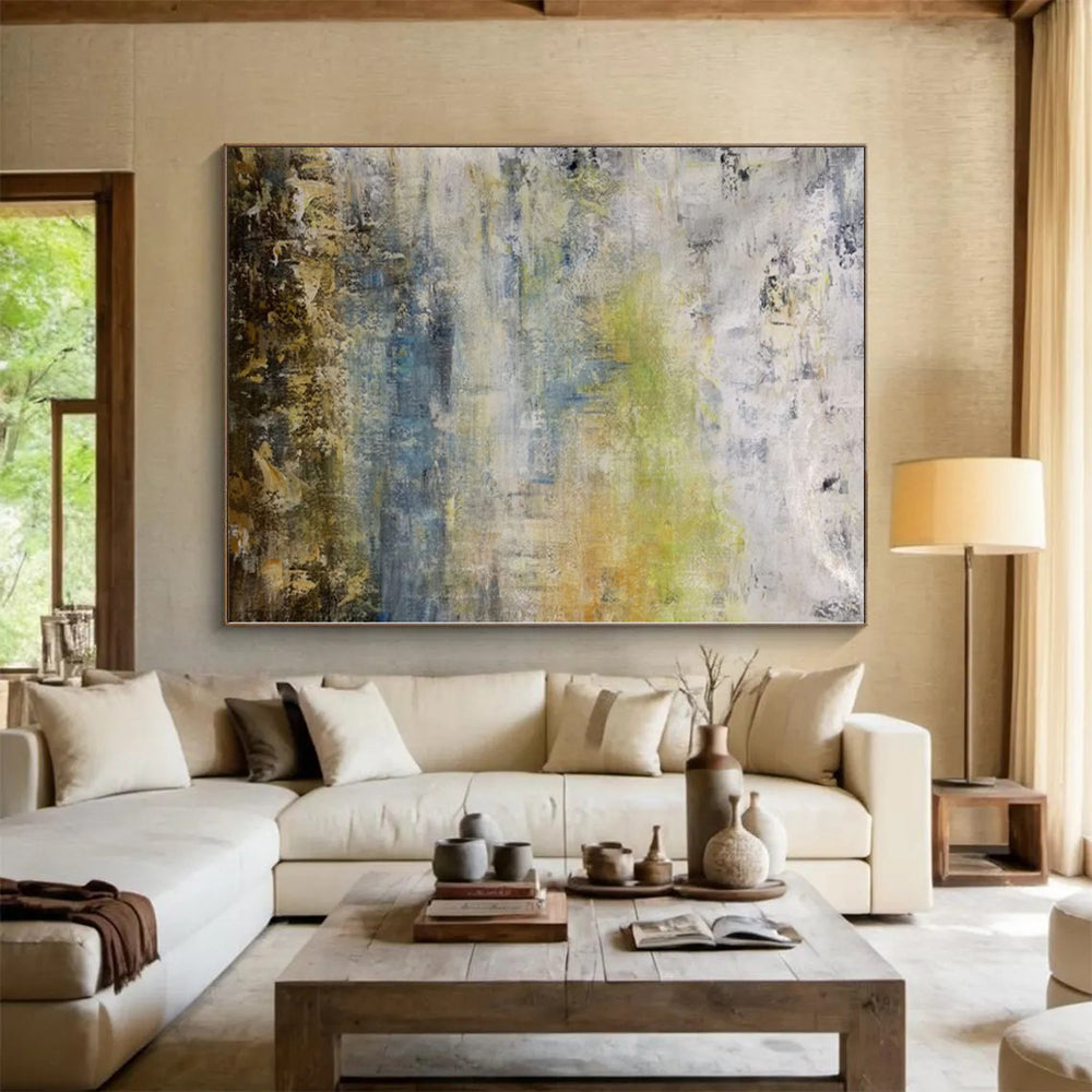 “Grey - Green - Blue Abstract Hazy Landscape” Painting On Canvas PS0379