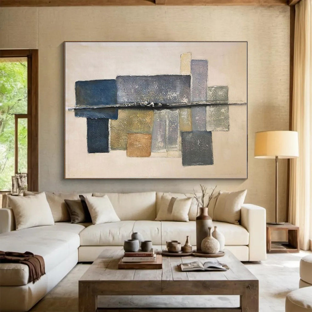 “Neutral Geometric Abstract” - Neutral Tones Abstract Geometric Painting On Canvas PS0728