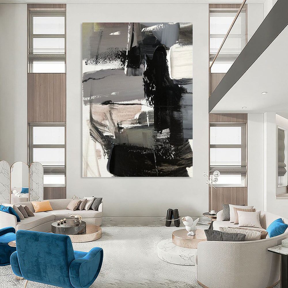 “Grey - Black Abstract Shapes” - Cubist Abstract Painting On Canvas PT1263