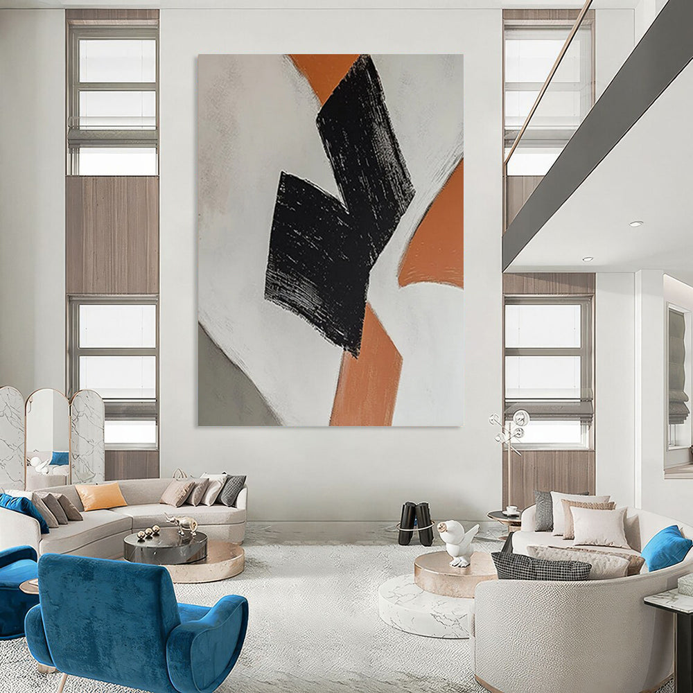 Orange - Black Geometric Forms Painting On Canvas DS111