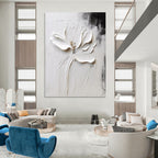 3D White Blossom, Abstract Minimalist, Kelly - Inspired Color Block, Painting On Canvas PT2106