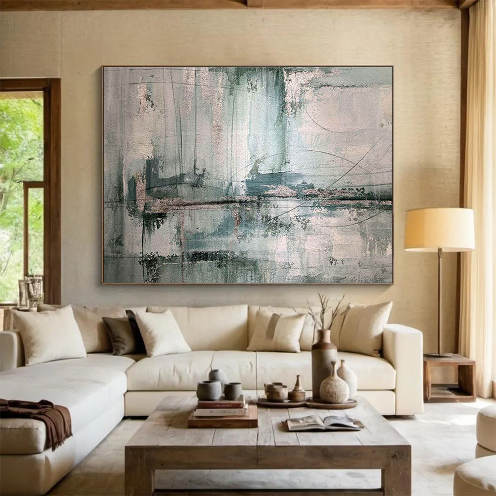 Textured Teal and Grey Abstract Abstract Painting On Canvas DKS178