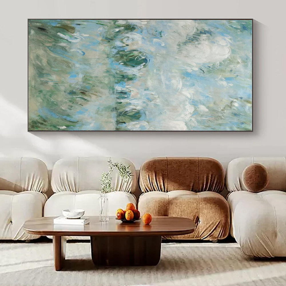 Blue, Green, White with Impasto Landscapes "Soft Horizon" Abstract Painting On Canvas PS1439