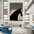 “Abstract Black & White Horses on Green” - Abstract - Inspired Animal Painting On Canvas PT1411