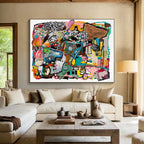 “Colorful Abstract Collage” - Vibrant Mix “Whimsical Mosaic” Painting On Canvas PT1656