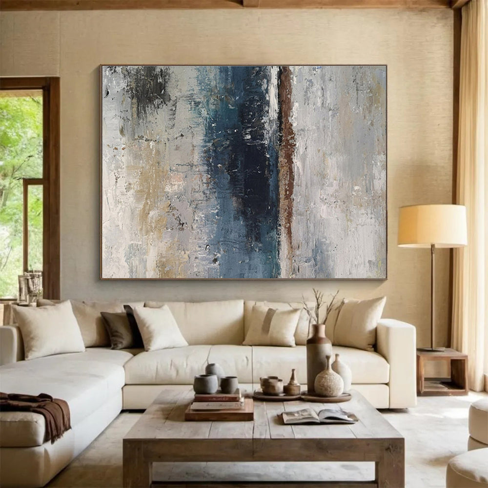 “Blue - Grey Textured Silence” Abstract Painting On Canvas DKS293