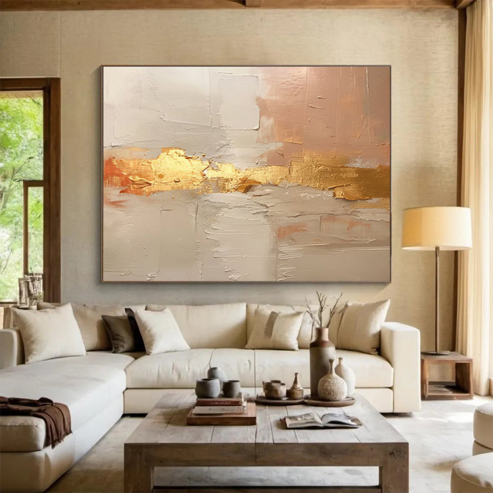 “Blush and Gold Abstract Textures” - Textured Abstract Painting, Fits Bedroom & Dressing Room DKS617