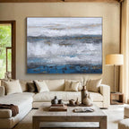 “Blue and Gold Abstract Horizon” - Abstract Horizon Painting, Fits Living Room & Office Lobby DKS609