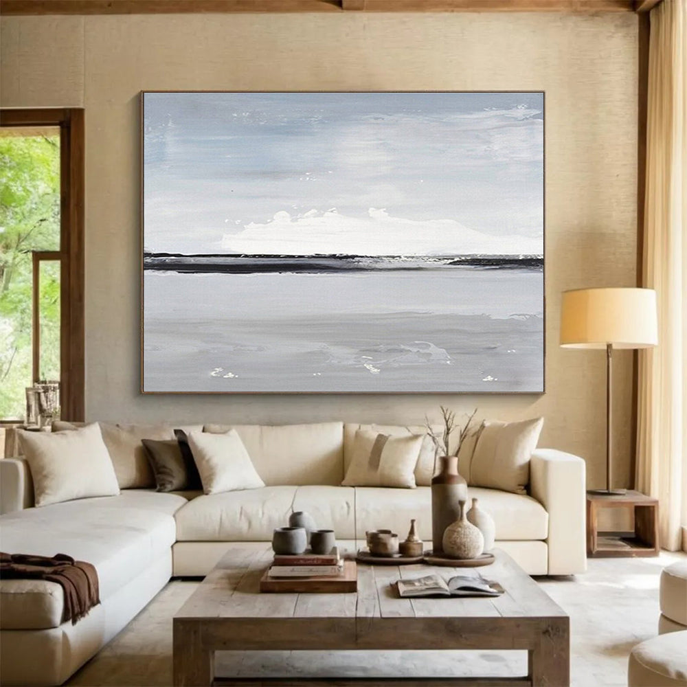 “Monochrome Horizon” - Minimalist Seascape Painting On Canvas DKS437