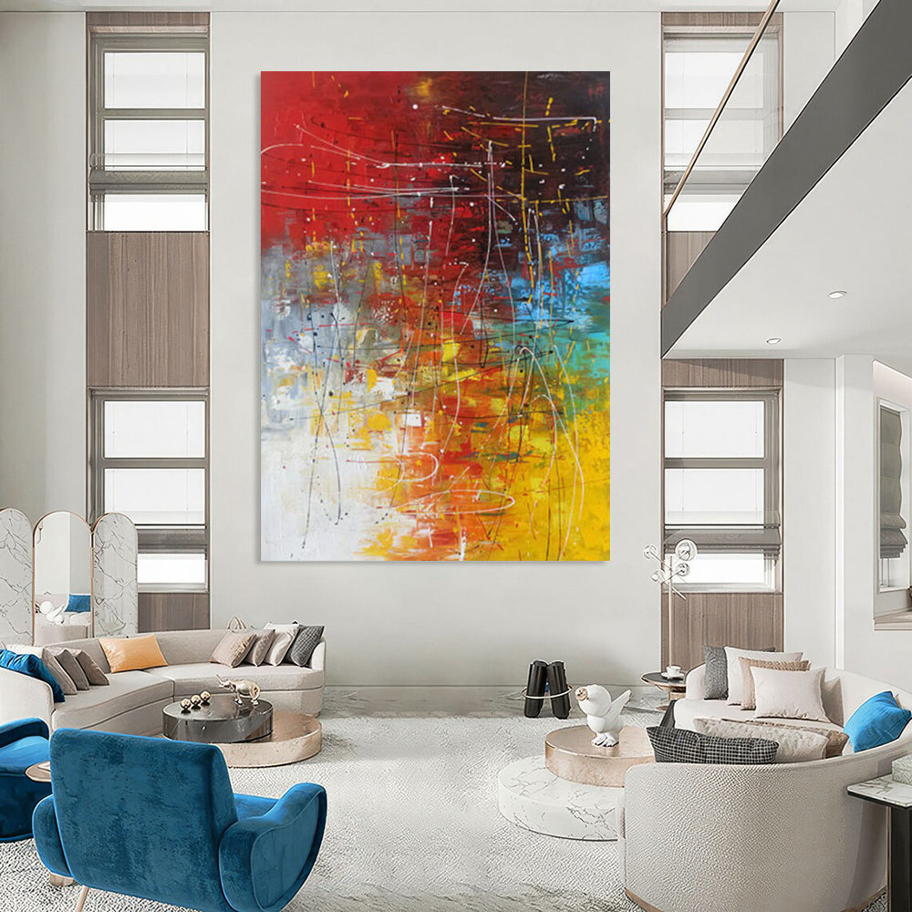 “Vibrant Abstract Chaos” - Bold Colors & Dynamic Lines Painting On Canvas DS254