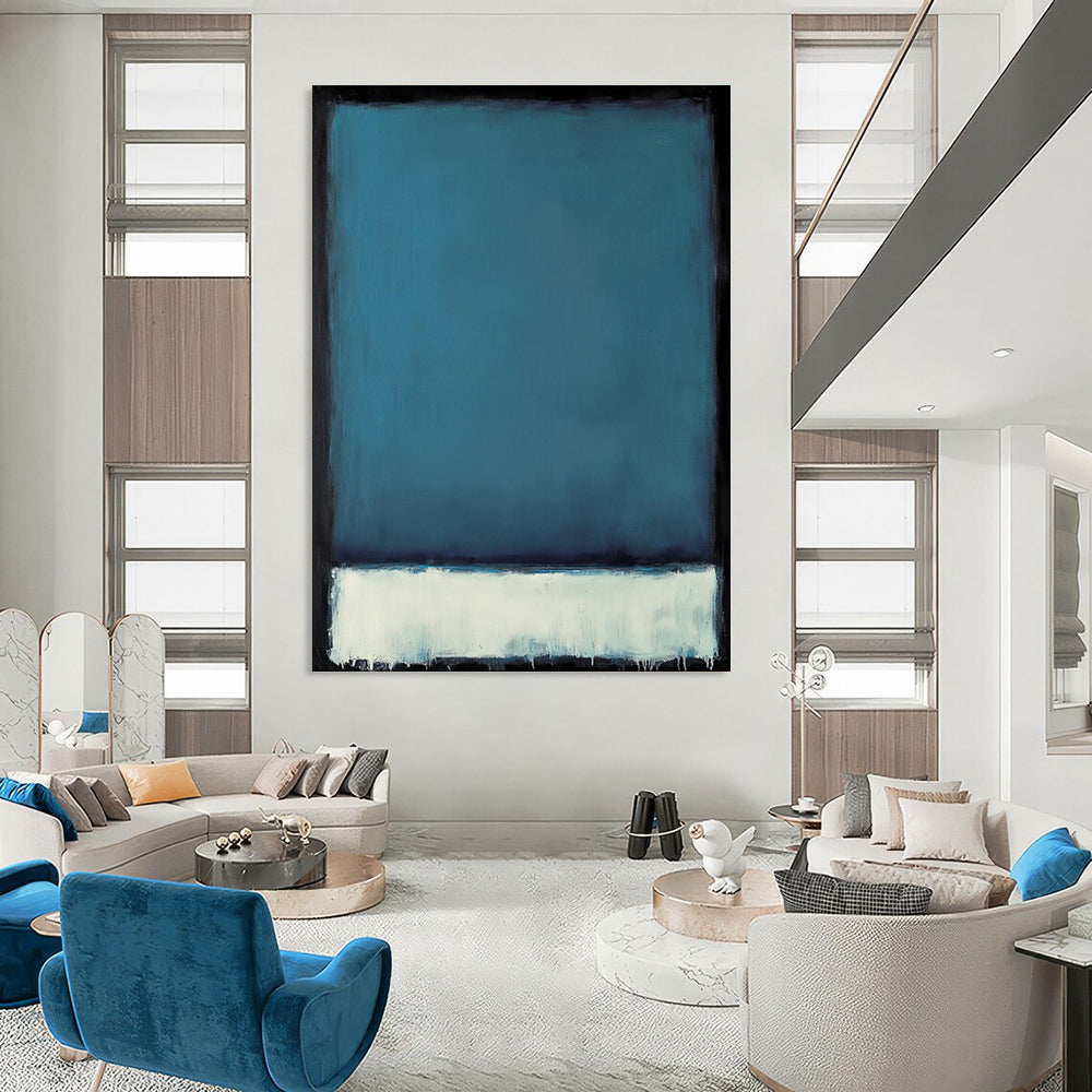 “Teal - White - Black Color - Blocked Abstract” - Minimalist Painting On Canvas PT1953