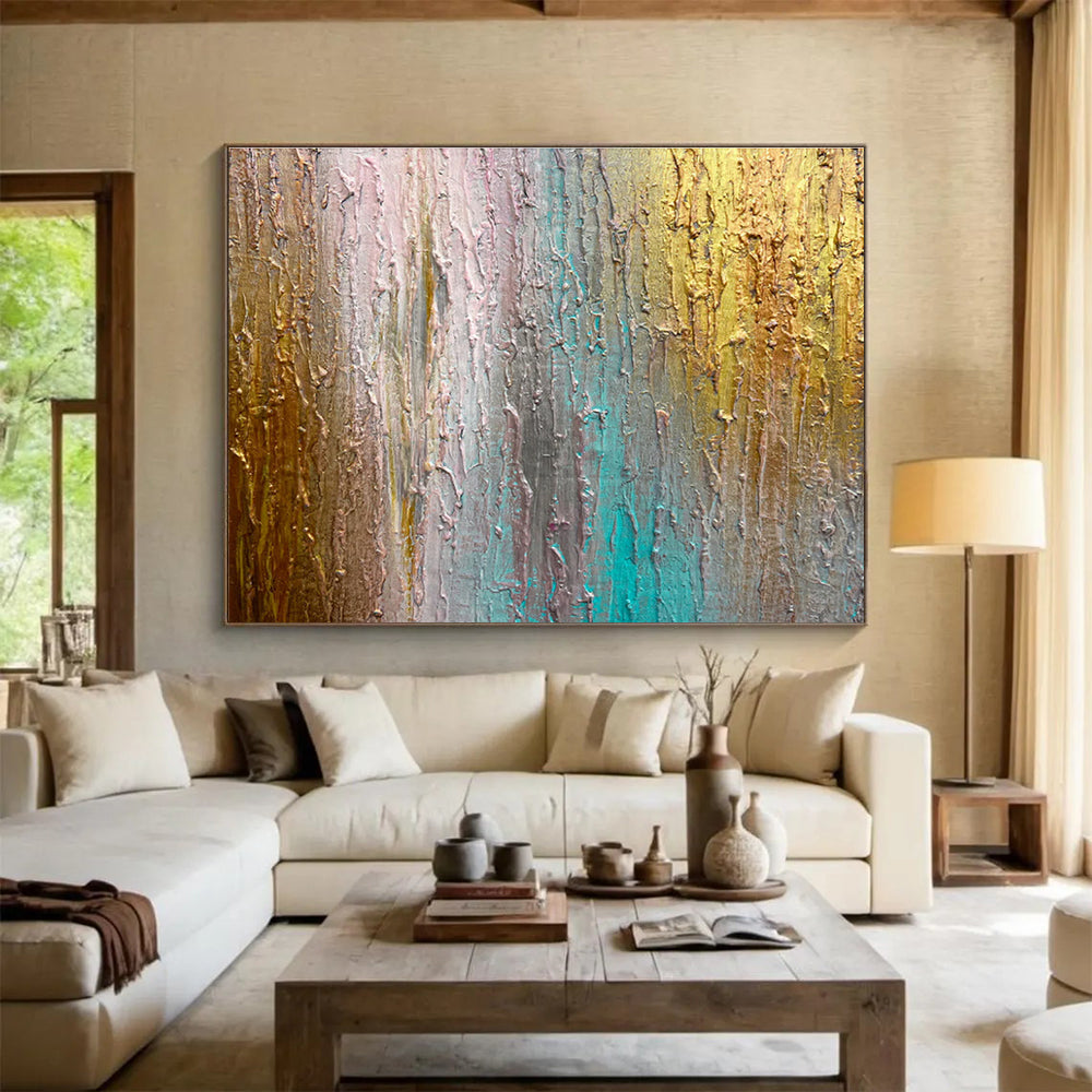 “Metallic - Color Dripped Textures” - Textured Oil Painting on Canvas DKS916