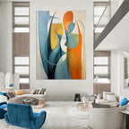 “Blue and Orange Abstract Figures” - Abstract Cubist Painting On Canvas PT2233